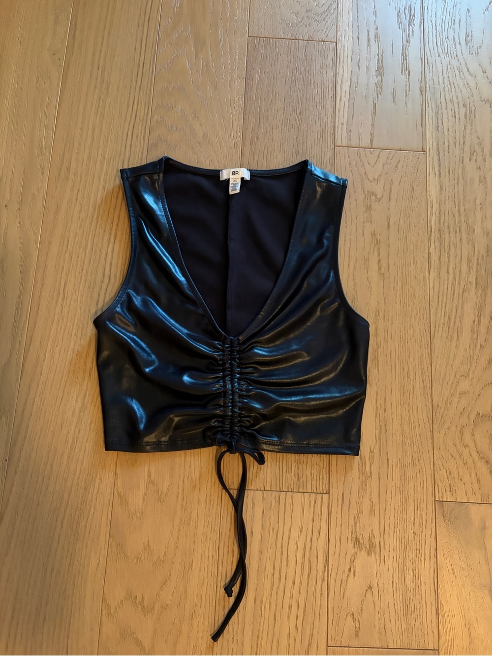BP Black Faux Leather Ruched Drawcord Crop Top - XS
